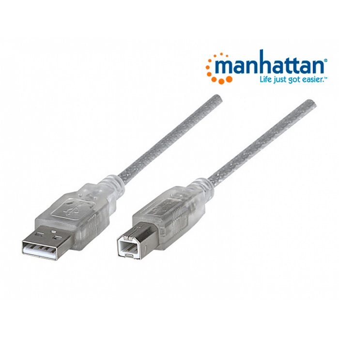 Cable USB A-B V2.0 1.8mts Plata Manhattan (333405)