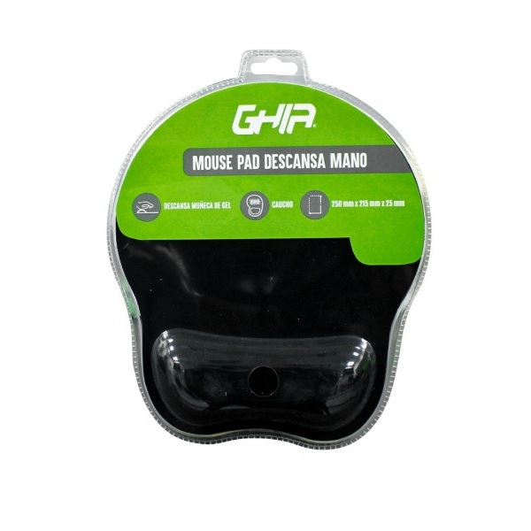 Mouse pad c/soporte de gel Ghia (GAC-214) caucho negro