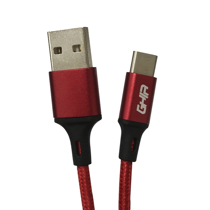 Cable USB tipo C 1mt nylon rojo GHIA (GAC-192R)