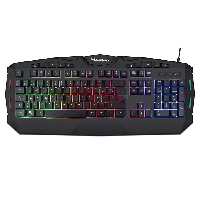 Teclado Ocelot  Gamer de Membrana Multimedia luz arcoiris