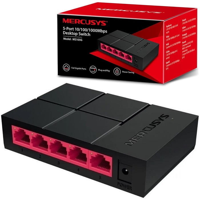 Switch 5 puertos 10/100/1000Mbps Mercusys (MS105G) Desktop