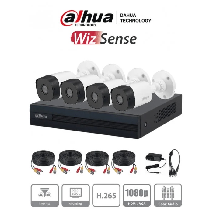 Kit de seguridad DAHUA 1DVR, 4CAM, 720PPP Wiz Sense
