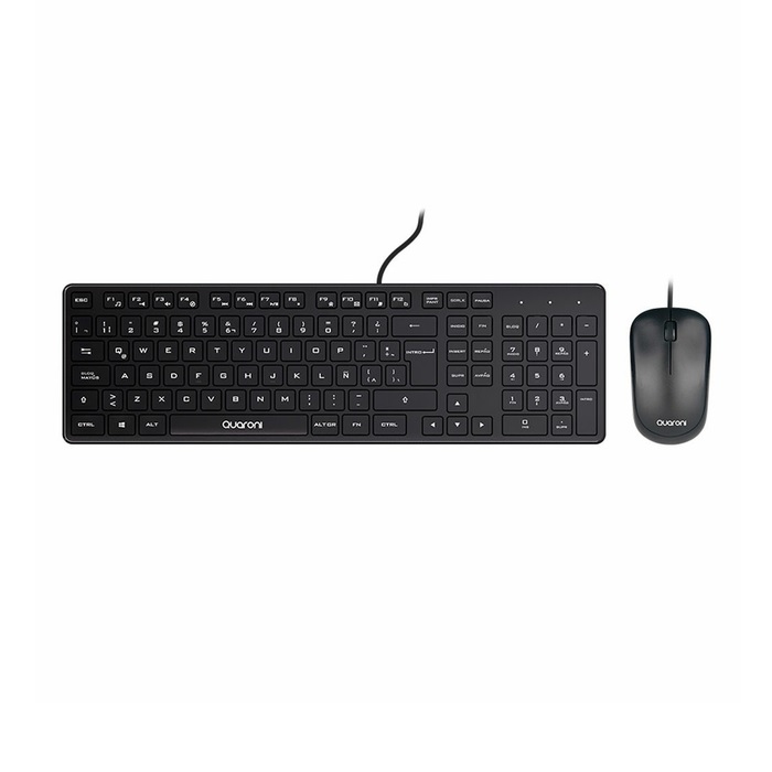 Kit Teclado y Mouse Quaroni alambrico USB negro (KAQ01)