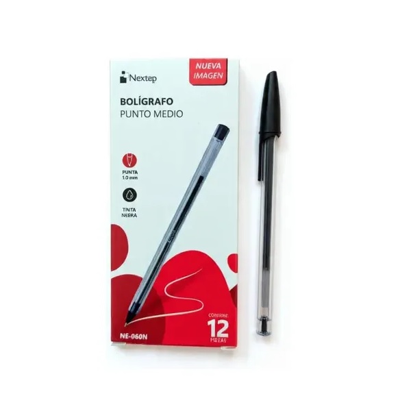 Bolígrafo Nextep NE-060N Retráctil Punta 1mm Caja 12 Piezas Tinta Negra