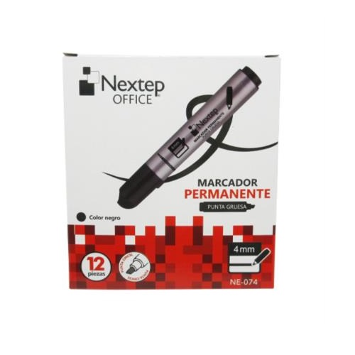 Marcador Permanente Nextep Caja 12 Piezas Punta Cincel 4mm Tinta Negra