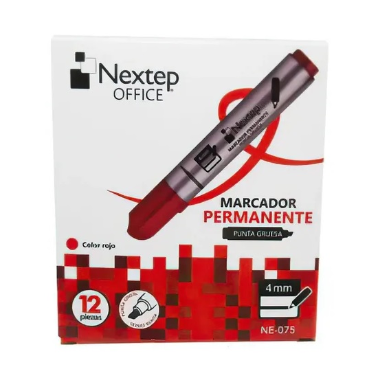 Marcador Permanente Nextep Punta Cincel 4mm Rojo Paquete 12 Piezas